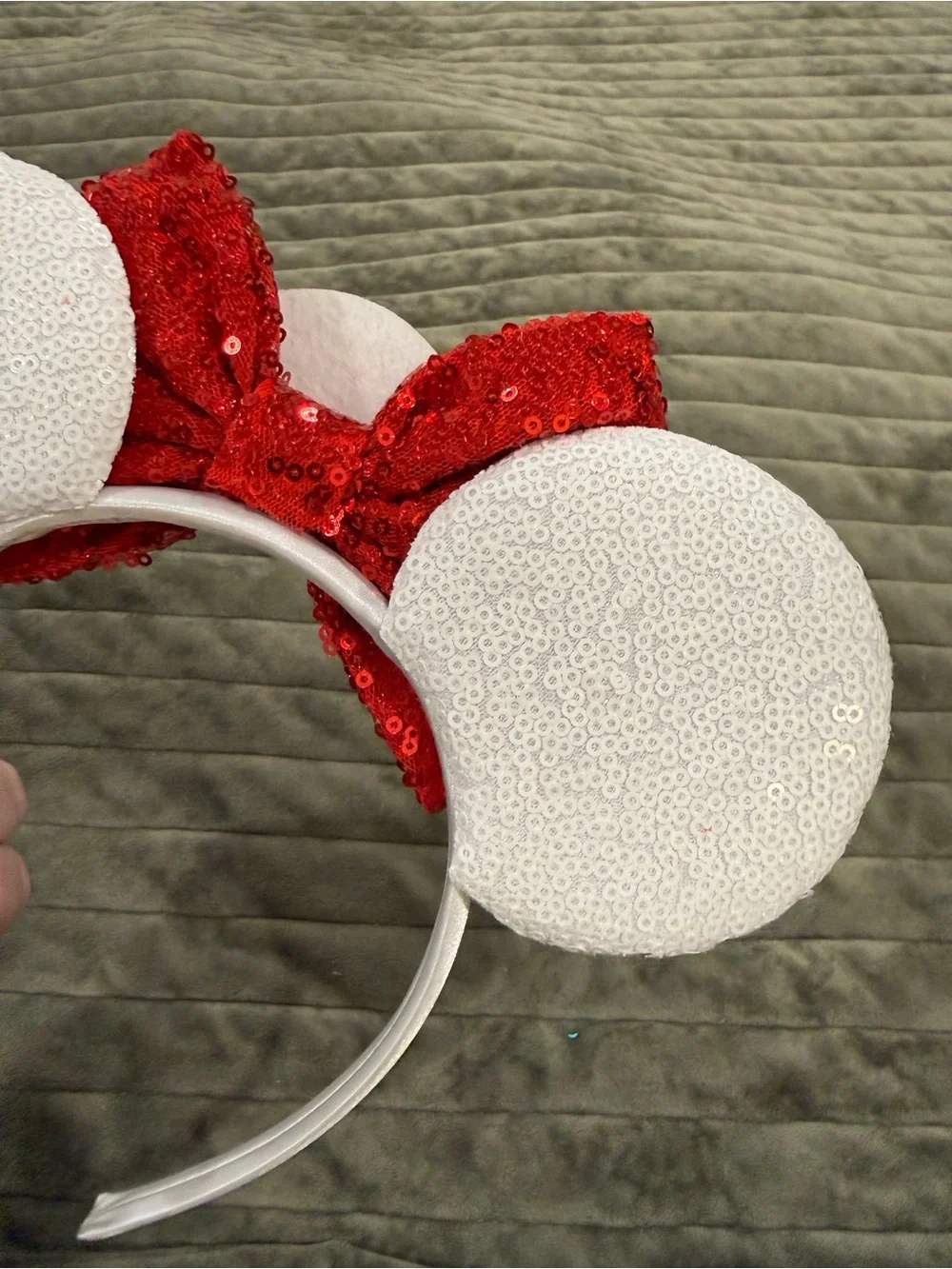Sparkling Baymax Big Hero 6 Red Bow Mouse Ears Headband with White Sequin Ears